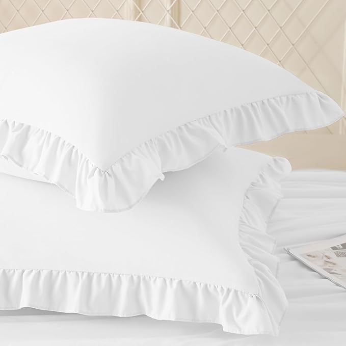 Ruffle Pillow Covers 26x26 Inch, White Square Ruffle Pillow Covers Set of 2, Microfiber Wrinkle-Resistant Pillow Covers with Envelope Closure for Sofa Bed Living Room