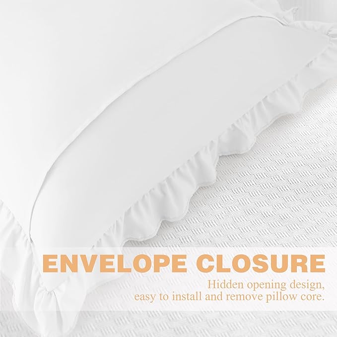Ruffle Pillow Covers 26x26 Inch, White Square Ruffle Pillow Covers Set of 2, Microfiber Wrinkle-Resistant Pillow Covers with Envelope Closure for Sofa Bed Living Room