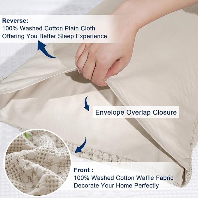 100% Cotton Waffle Pillowcase King Size, 2-Pack, 20" x 36", Soft, Skin-Friendly Pillowcase, No Filling, Beautiful and Breathable Woven Waffle Pillowcase for Bed, Oatmeal
