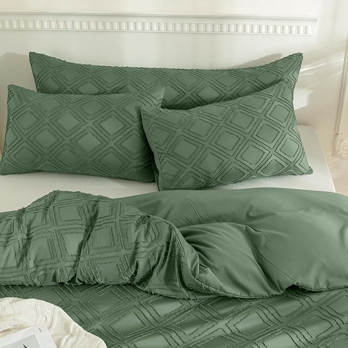 Pillowcases Standard Size Green 2-Pack Bohemian Plaid Bed Pillowcases 20x26 Inch Polyester Envelope Pillowcase Tufted Bohemian Texture (Pillows Not Included)