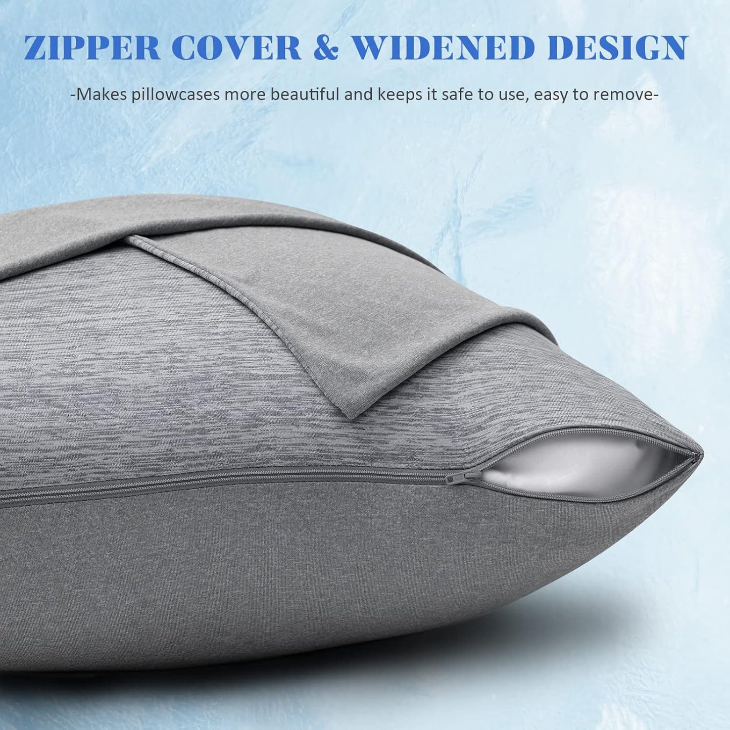 Cooling Pillowcase Zipper Pillowcases for Hot Sleepers, Soft, Breathable, Skin-Friendly, 2-Pack (Standard, 20" x 26", Gray)