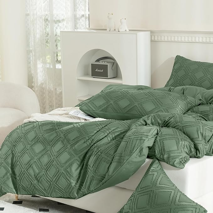 Pillowcases Standard Size Green 2-Pack Bohemian Plaid Bed Pillowcases 20x26 Inch Polyester Envelope Pillowcase Tufted Bohemian Texture (Pillows Not Included)
