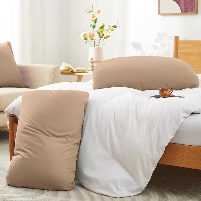 2-Pack Microfiber Pillowcases, Taupe Travel Elastic Bed Pillowcases, 1800 Thread Count Soft Pillowcases for Standard and Queen Pillows, 20 x 26 Inches