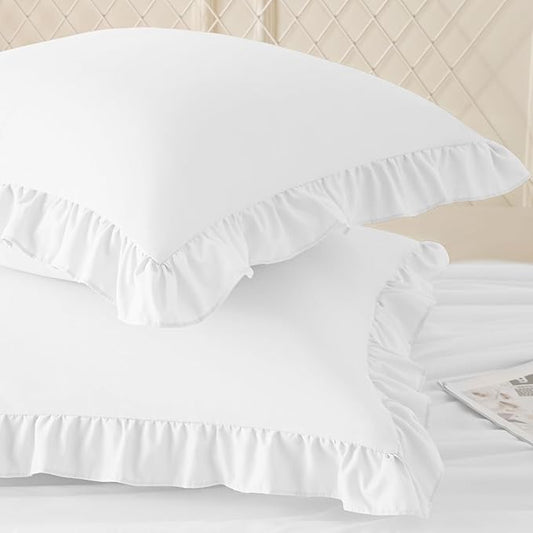 Ruffle Pillow Covers 26x26 Inch, White Square Ruffle Pillow Covers Set of 2, Microfiber Wrinkle-Resistant Pillow Covers with Envelope Closure for Sofa Bed Living Room