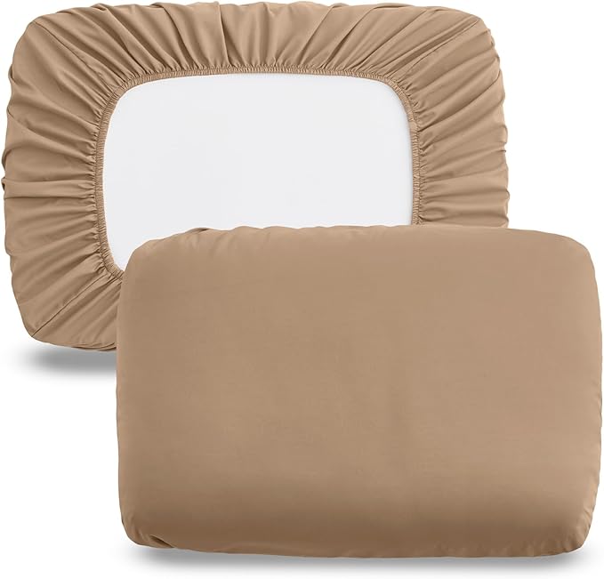 2-Pack Microfiber Pillowcases, Taupe Travel Elastic Bed Pillowcases, 1800 Thread Count Soft Pillowcases for Standard and Queen Pillows, 20 x 26 Inches