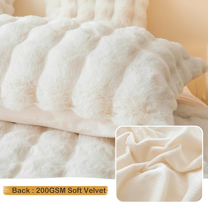 2-Pack Fluffy Faux Rabbit Fur Pillowcases, Luxurious Soft Plush Fluffy Bubble Pillowcases, Standard Size, Zipper Closure, Furry Ivory Long Pillowcases, Suitable for Bedroom and Living Room, 20x26, Beige