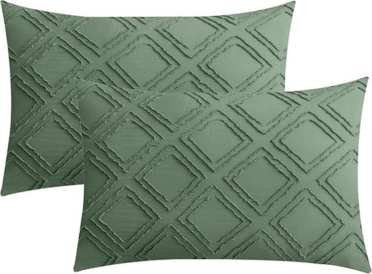 Pillowcases Standard Size Green 2-Pack Bohemian Plaid Bed Pillowcases 20x26 Inch Polyester Envelope Pillowcase Tufted Bohemian Texture (Pillows Not Included)
