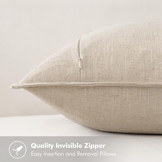 Decorative Linen Euro Pillow Cover 24x24 Natural Beige Bohemian Farmhouse Neutral Sofa Throw Pillow 2-Pack Modern Sofa Pillow Cover Living Room Home Decor