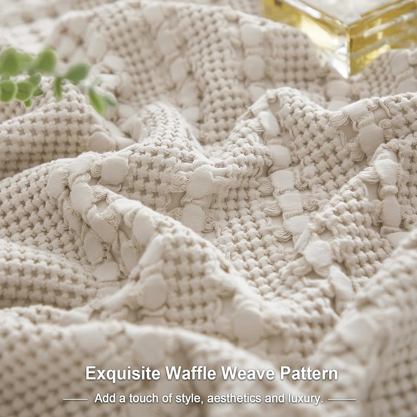 100% Cotton Waffle Pillowcase King Size, 2-Pack, 20" x 36", Soft, Skin-Friendly Pillowcase, No Filling, Beautiful and Breathable Woven Waffle Pillowcase for Bed, Oatmeal