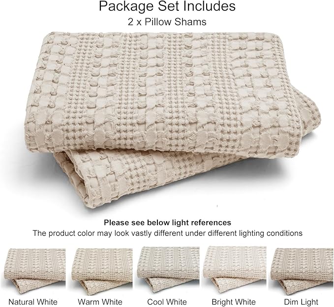 100% Cotton Waffle Pillowcase King Size, 2-Pack, 20" x 36", Soft, Skin-Friendly Pillowcase, No Filling, Beautiful and Breathable Woven Waffle Pillowcase for Bed, Oatmeal