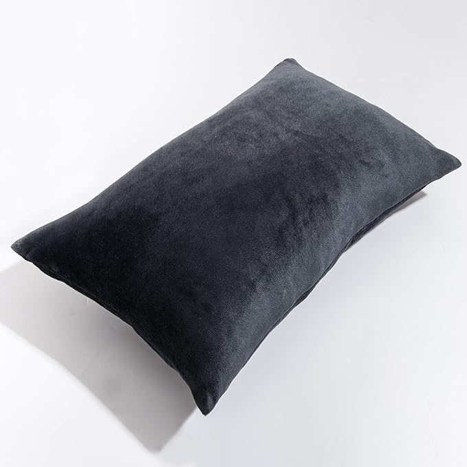 2-Pack Zippered Velvet Queen Pillowcases, Ultra Soft and Comfortable Luxurious Plush Flannel Pillowcases with Zipper, 20x30 Inches, Charcoal Gray