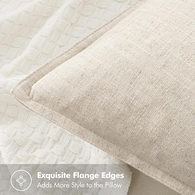 Decorative Linen Euro Pillow Cover 24x24 Natural Beige Bohemian Farmhouse Neutral Sofa Throw Pillow 2-Pack Modern Sofa Pillow Cover Living Room Home Decor