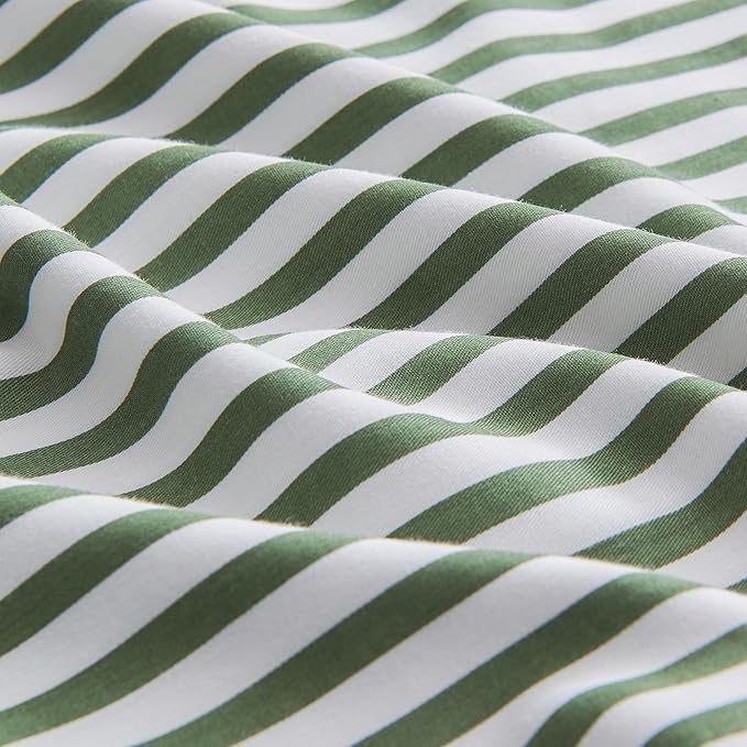 100% Natural Cotton Striped Standard Pillowcase Set, 2-Pack White and Green Striped Graphic Print Pillowcases with Envelope Closure (Pillows Not Included)