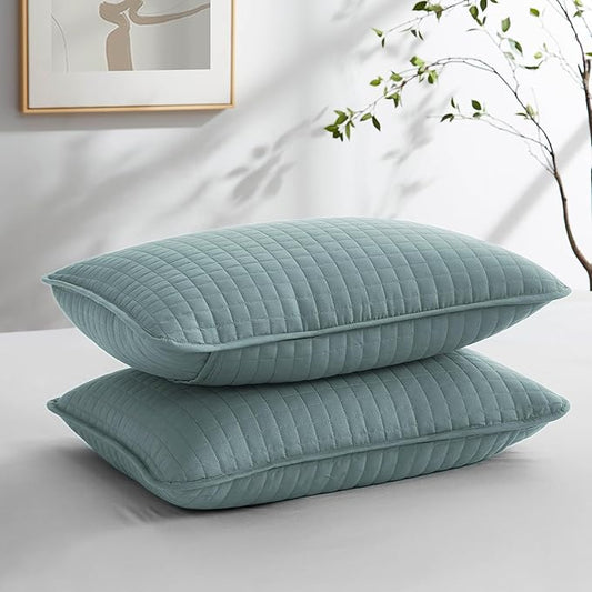 Blue Pillowcase 20" x 26", Decorative Pillowcase Standard Size 2-Piece Set for Twin/Double/King Size, Quilted Pillowcase Complements Duvet Cover, Steel Blue