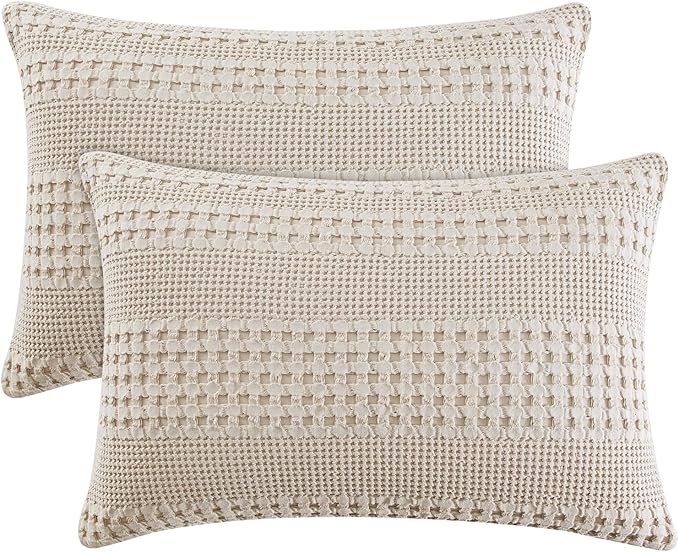 100% Cotton Waffle Pillowcase King Size, 2-Pack, 20" x 36", Soft, Skin-Friendly Pillowcase, No Filling, Beautiful and Breathable Woven Waffle Pillowcase for Bed, Oatmeal