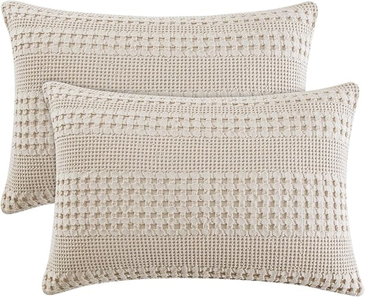100% Cotton Waffle Pillowcase King Size, 2-Pack, 20" x 36", Soft, Skin-Friendly Pillowcase, No Filling, Beautiful and Breathable Woven Waffle Pillowcase for Bed, Oatmeal