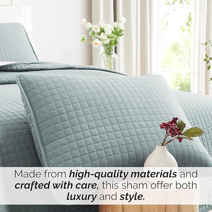 Blue Pillowcase 20" x 26", Decorative Pillowcase Standard Size 2-Piece Set for Twin/Double/King Size, Quilted Pillowcase Complements Duvet Cover, Steel Blue