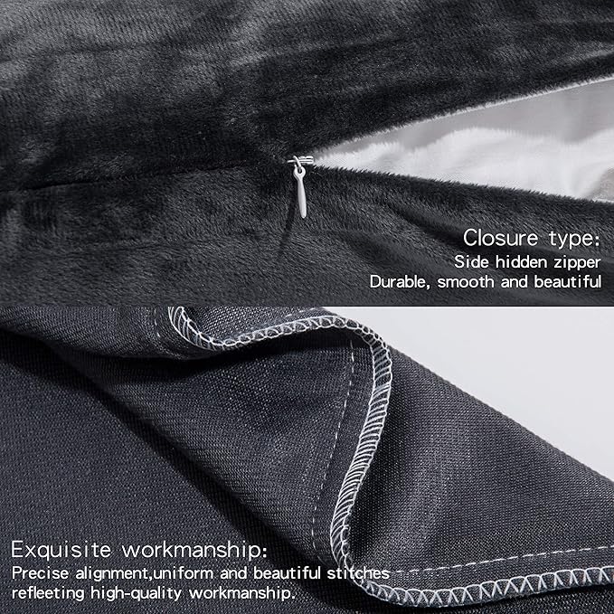 2-Pack Zippered Velvet Queen Pillowcases, Ultra Soft and Comfortable Luxurious Plush Flannel Pillowcases with Zipper, 20x30 Inches, Charcoal Gray